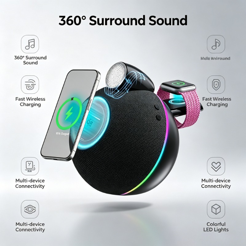 Smart Home Speaker - 360° Stereo Sound Portable Wireless Bluetooth