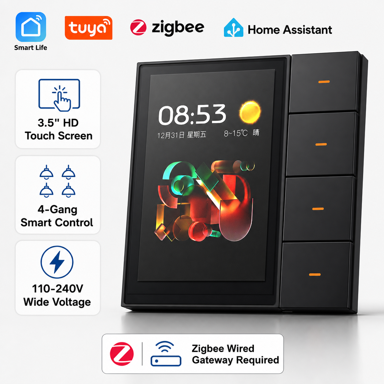 Smart Home Touchscreen Control Panel - F3-pro Tuya Smart Panel ZigBee Wall