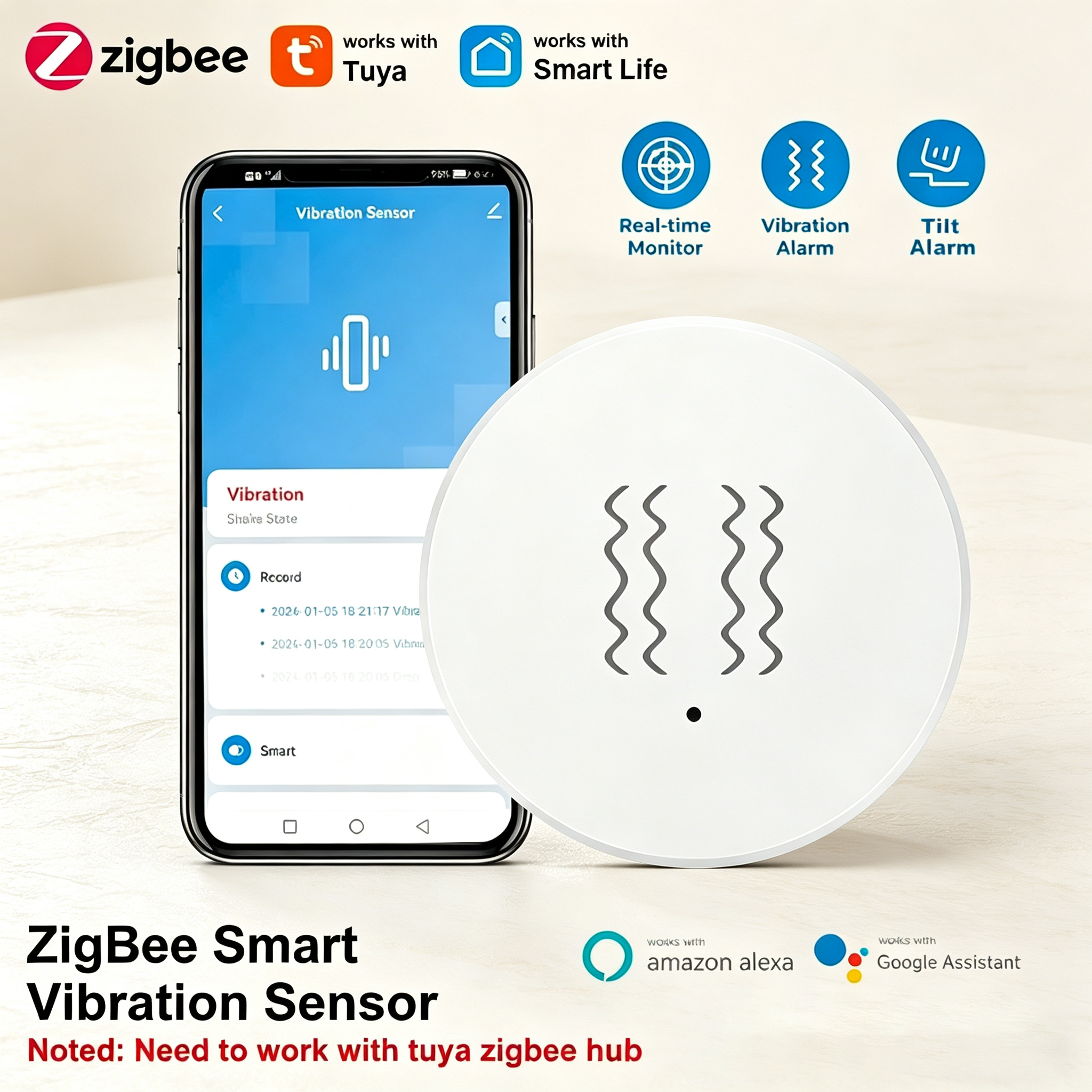 Smart Home Google Assistant - Tuya ZigBee Smart Vibration & Tilt