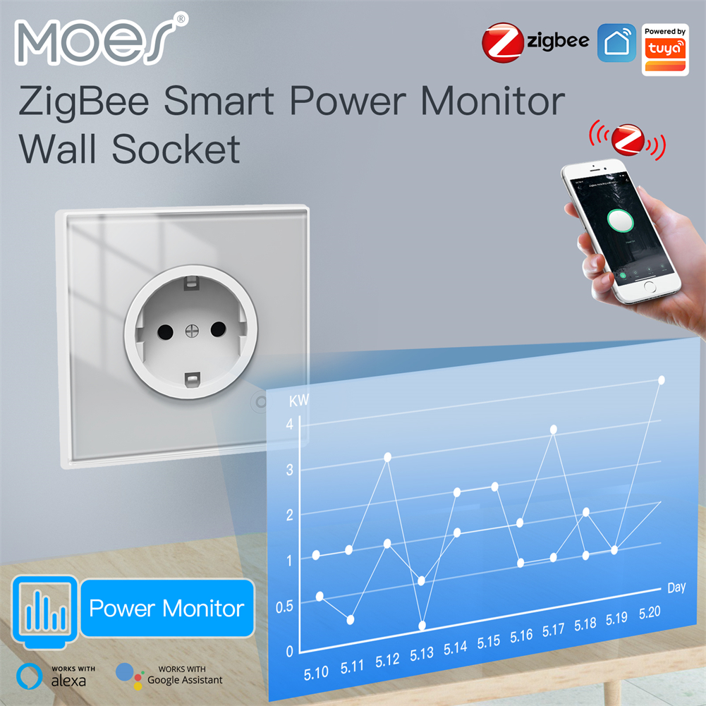 Smart Wall Socket - MOES ZigBee Smart Wall Socket,Glass Panel
