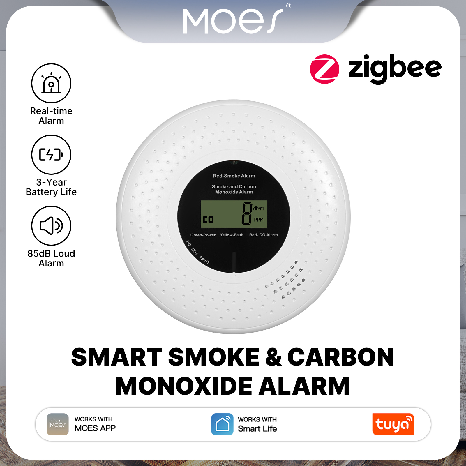 Smart Home Theater - MOES Tuya Zigbee Smart Smoke Carbon