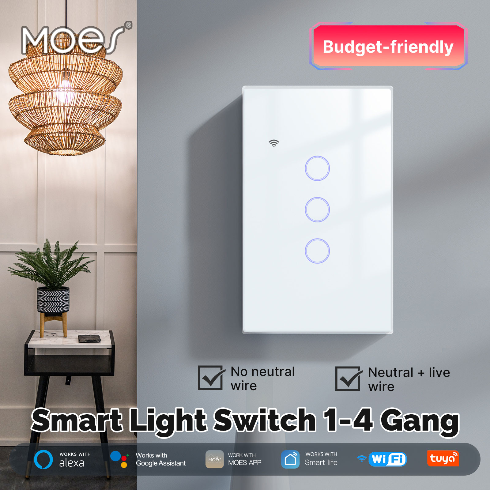 MOES Tuya WiFi Smart Light Swi - Smart Home Google Assistant ulasan dan harga