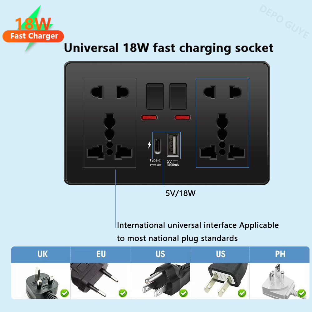 Universal Black USB Type-C 18W - Smart Wall Socket ulasan dan harga