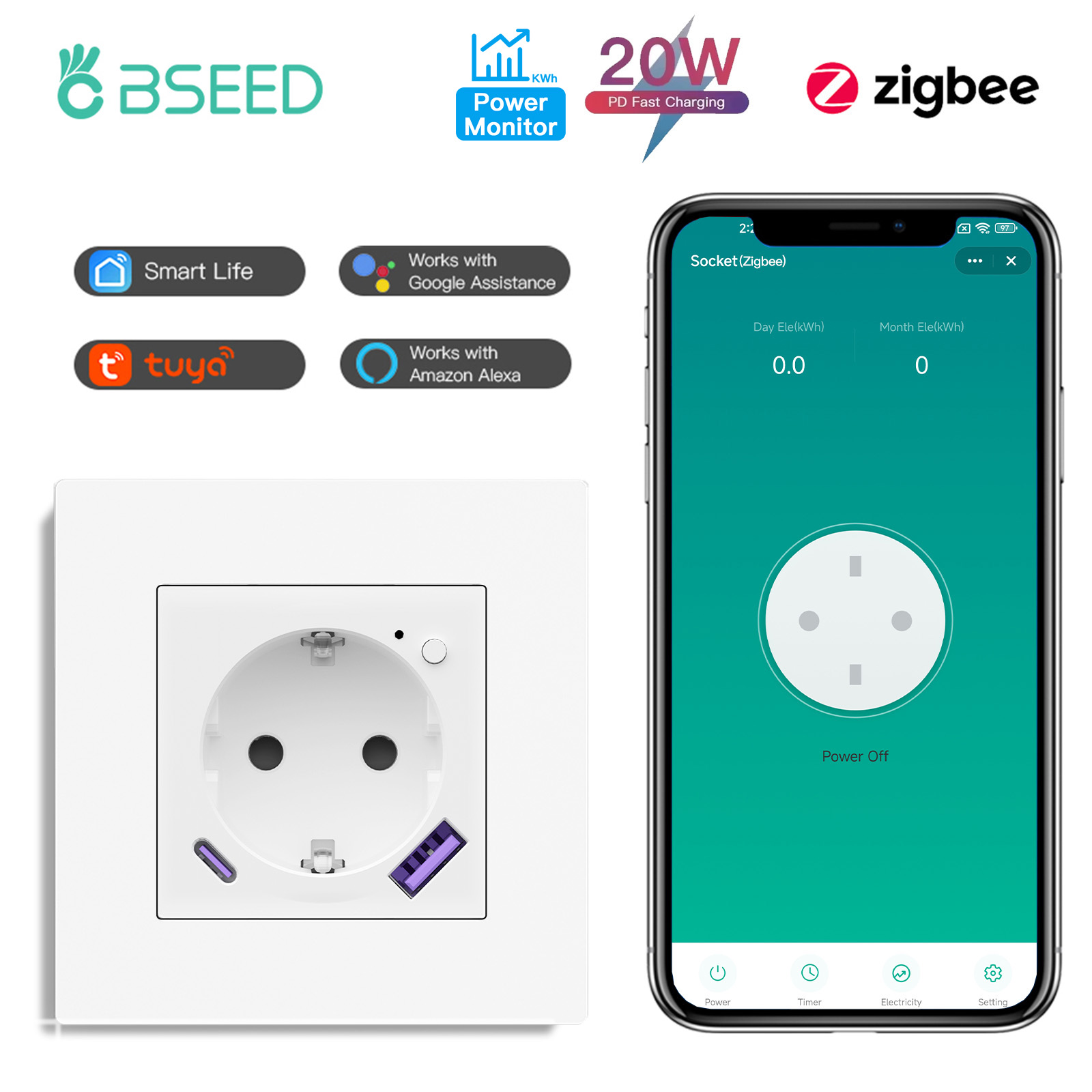 BSEED Smart Socket Zigbee E-Se - Smart Wall Socket ulasan dan harga