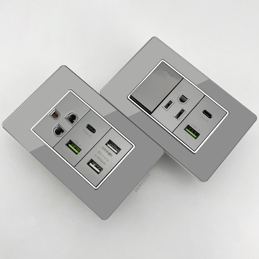 Grey Tempered Glass American U - Smart Wall Socket ulasan dan harga