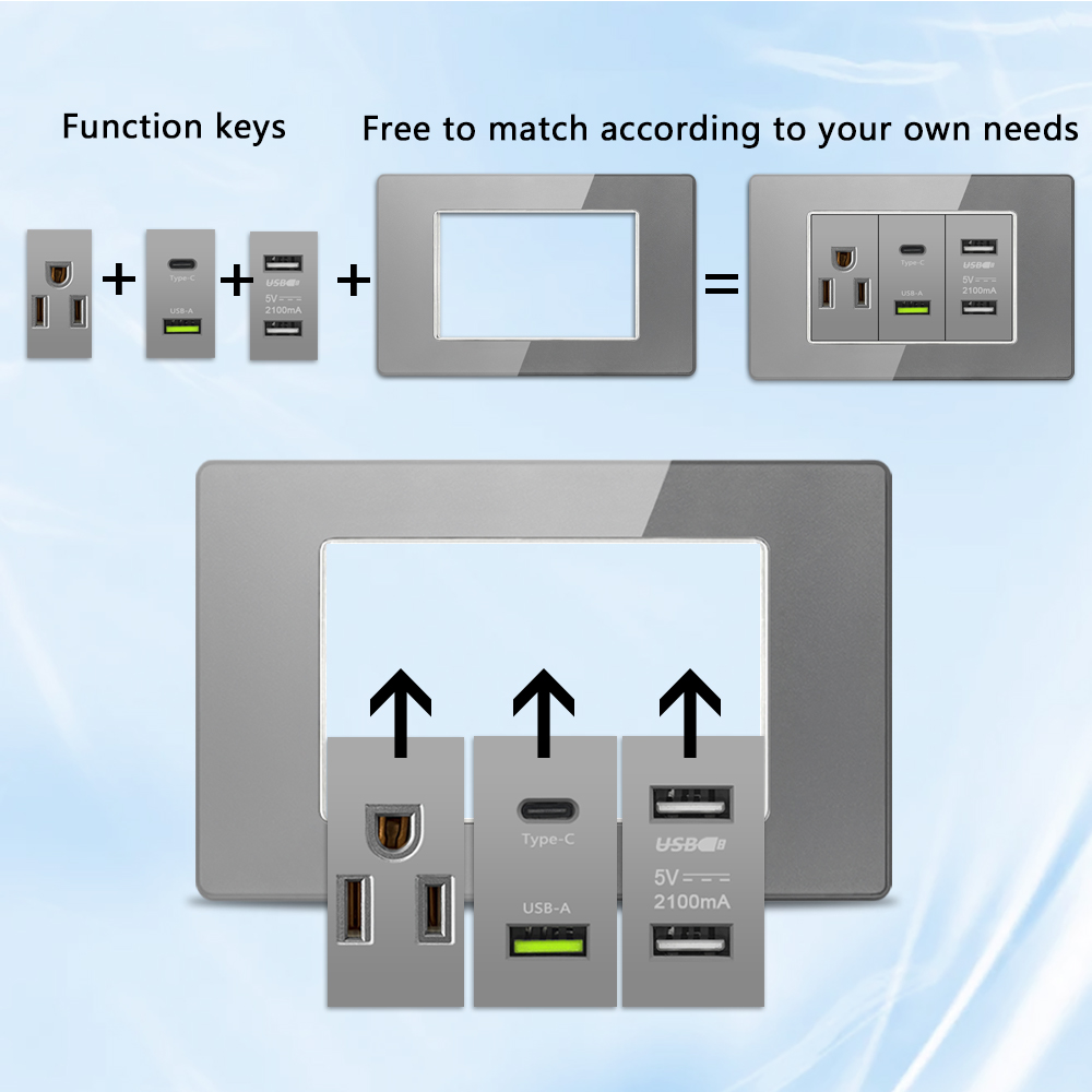 Grey Tempered Glass American U - Smart Wall Socket ulasan dan harga