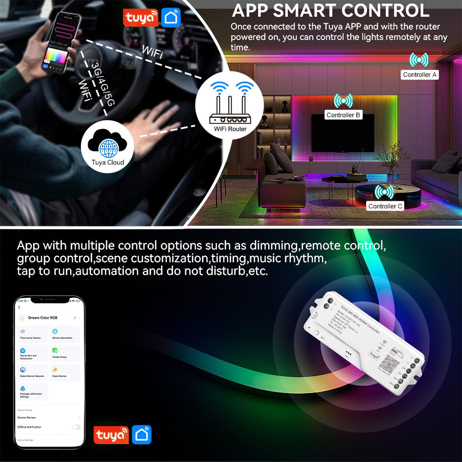 Tuya Wifi LED SPI RGBIC RGBWIC - Wifi Led Dimmer ulasan dan harga