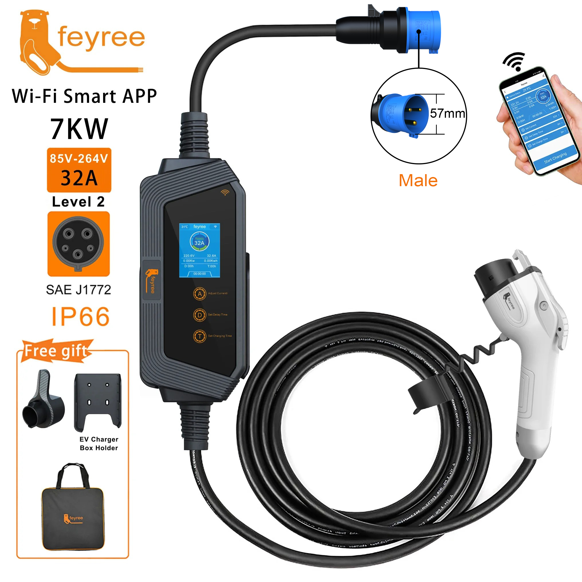 feyree Type1 Portable EV Charg - Smart Wall Socket ulasan dan harga