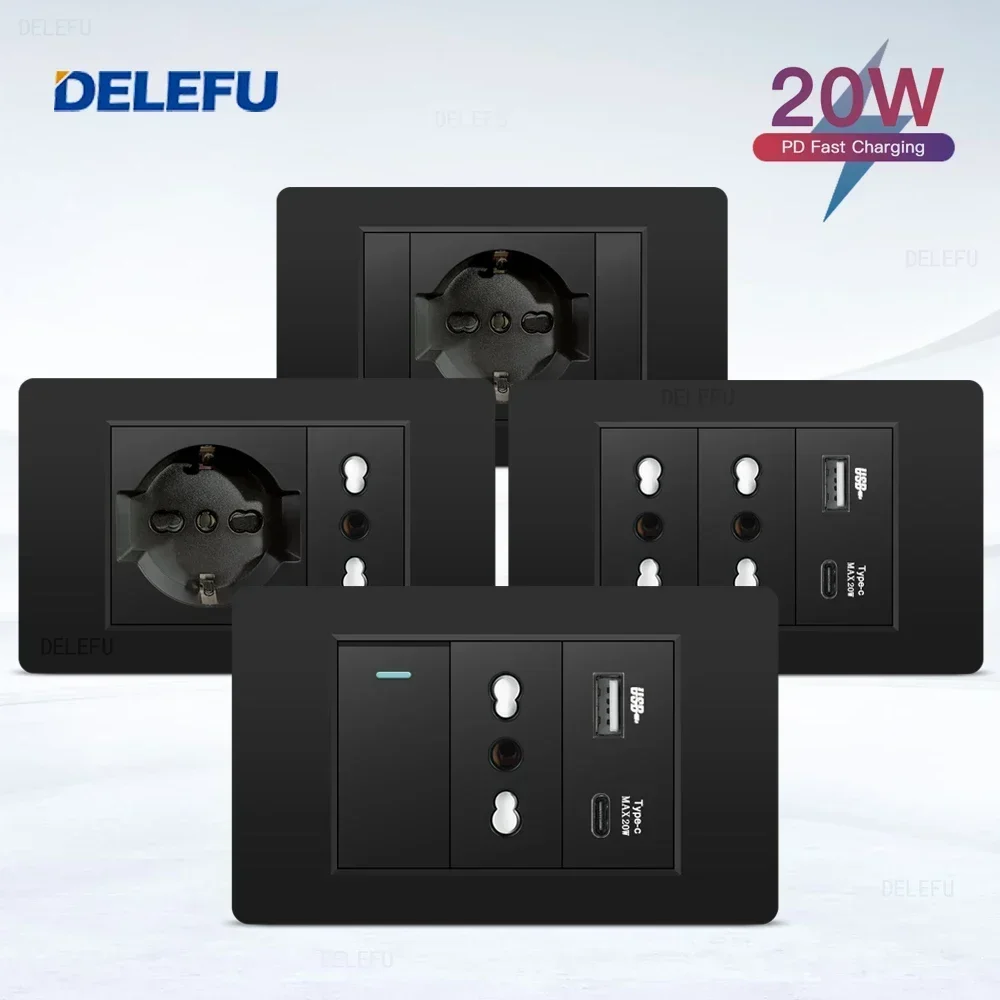 DELEFU Black Retardant PC Ital - Smart Wall Socket ulasan dan harga