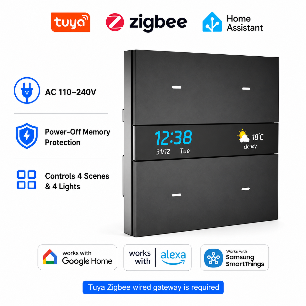 M8 pro Zigbee smart switch pan - Smart Home Control Panel ulasan dan harga
