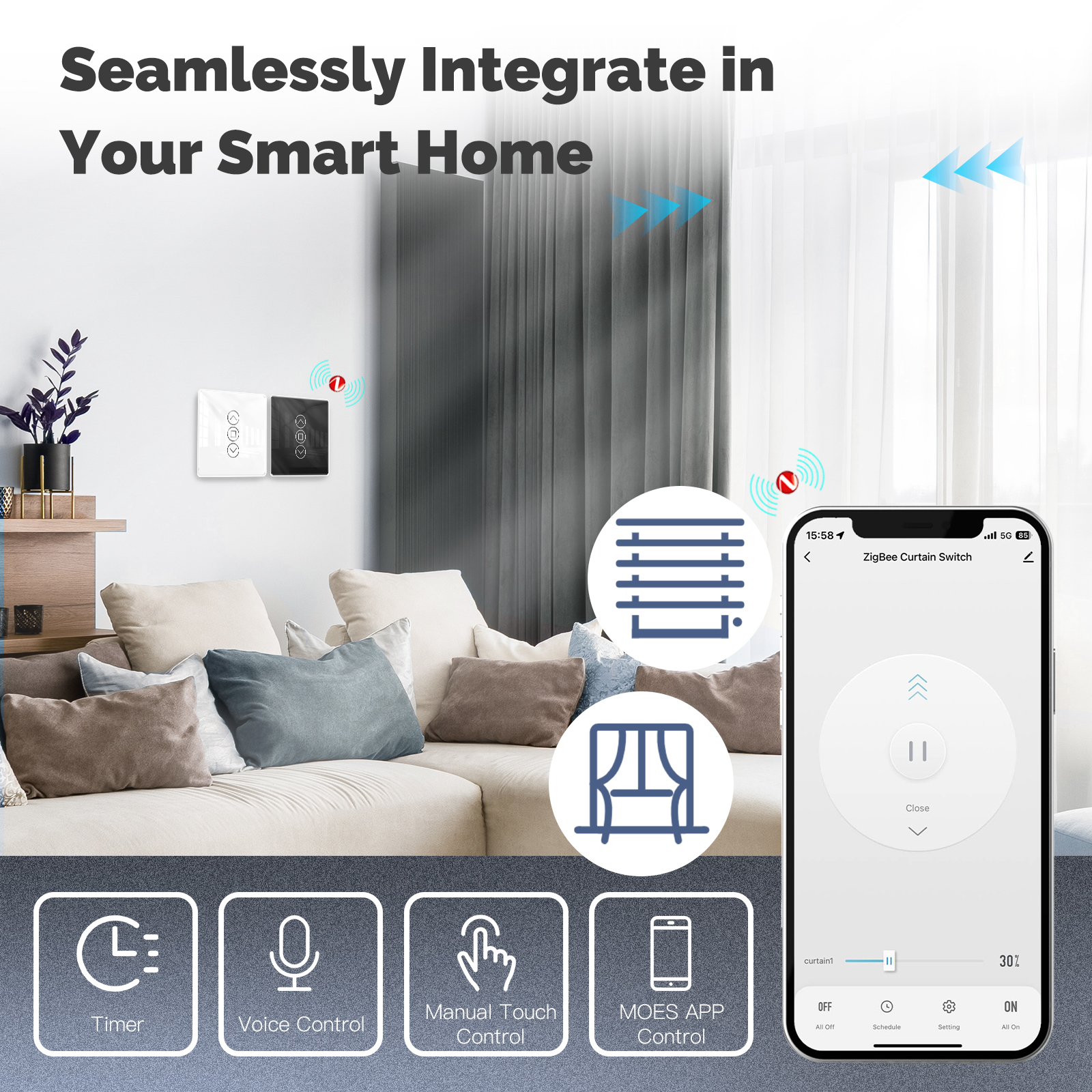 MOES Tuya ZigBee Smart Curtain - Smart Home Touchscreen Control Panel ulasan dan harga
